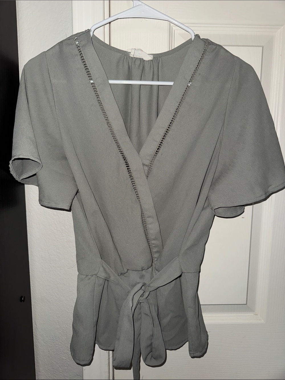 Women’s sage green top with tie